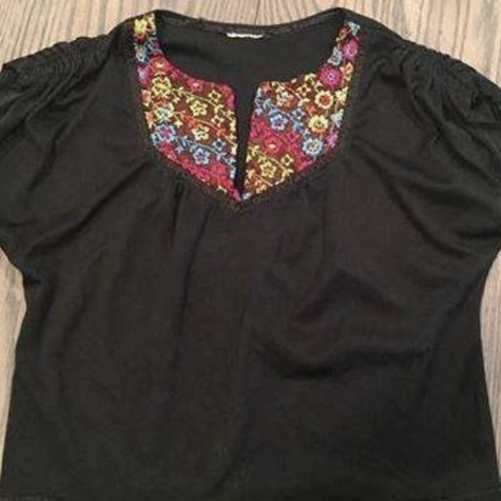 Sz‎ S-M vintage crop top -neon floral embroidered